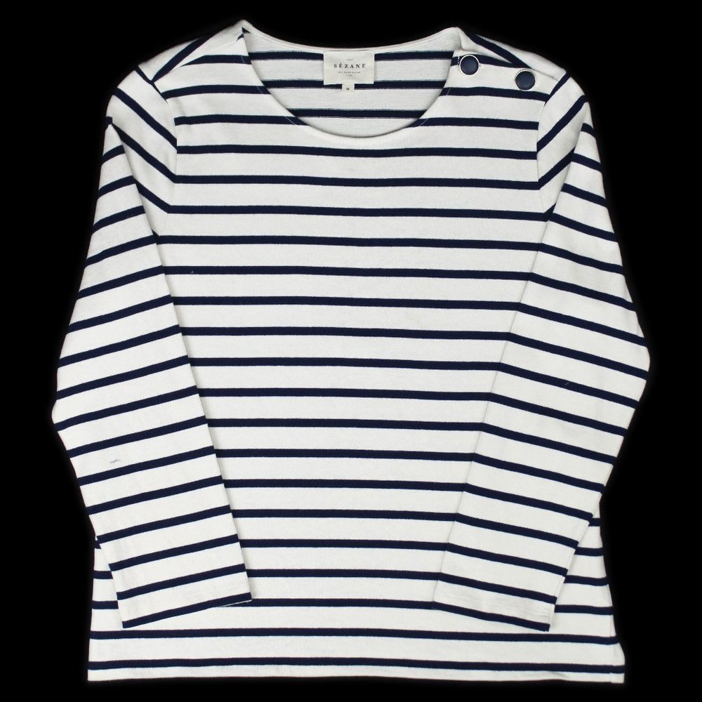 Sezane Marinière Loïc Ecru/Marine Striped Breton Style Longsleeve Jersey Top M